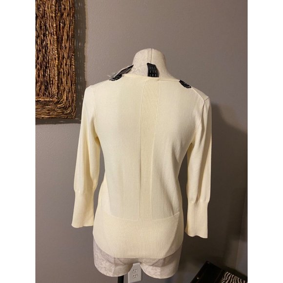 Due Per Due Womens Cardigan Sweater Ivory Black  Small Lace Trim NWT $98 - Picture 7 of 7